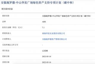 华发股份 7.1 亿元绿色资产支持 ABS（碳中和）已获上交所受理